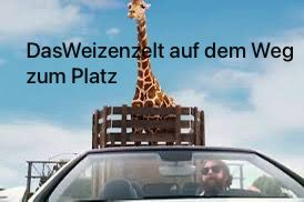 Das Weizenzelt auf dem Weg zum Platz: Szene aus Hangover 3, in der Allan mit einer Giraffe im Anhänger auf der Autobahn fährt.